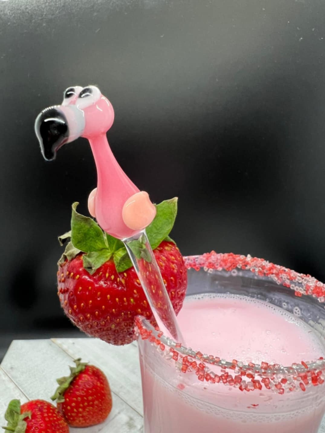 Pink Flamingo Glass Stir Stick- 5.75”