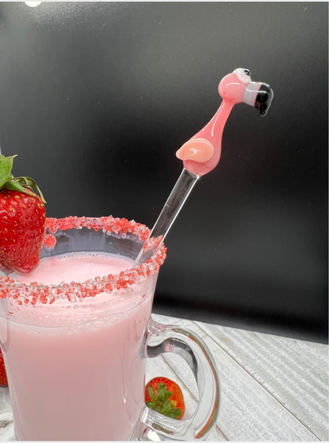 Pink Flamingo Glass Stir Stick- 5.75”