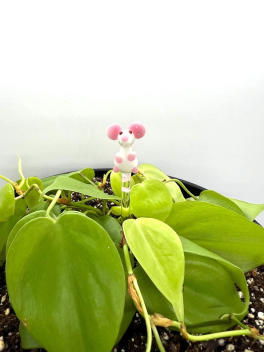 White Mouse Glass Plant Stake