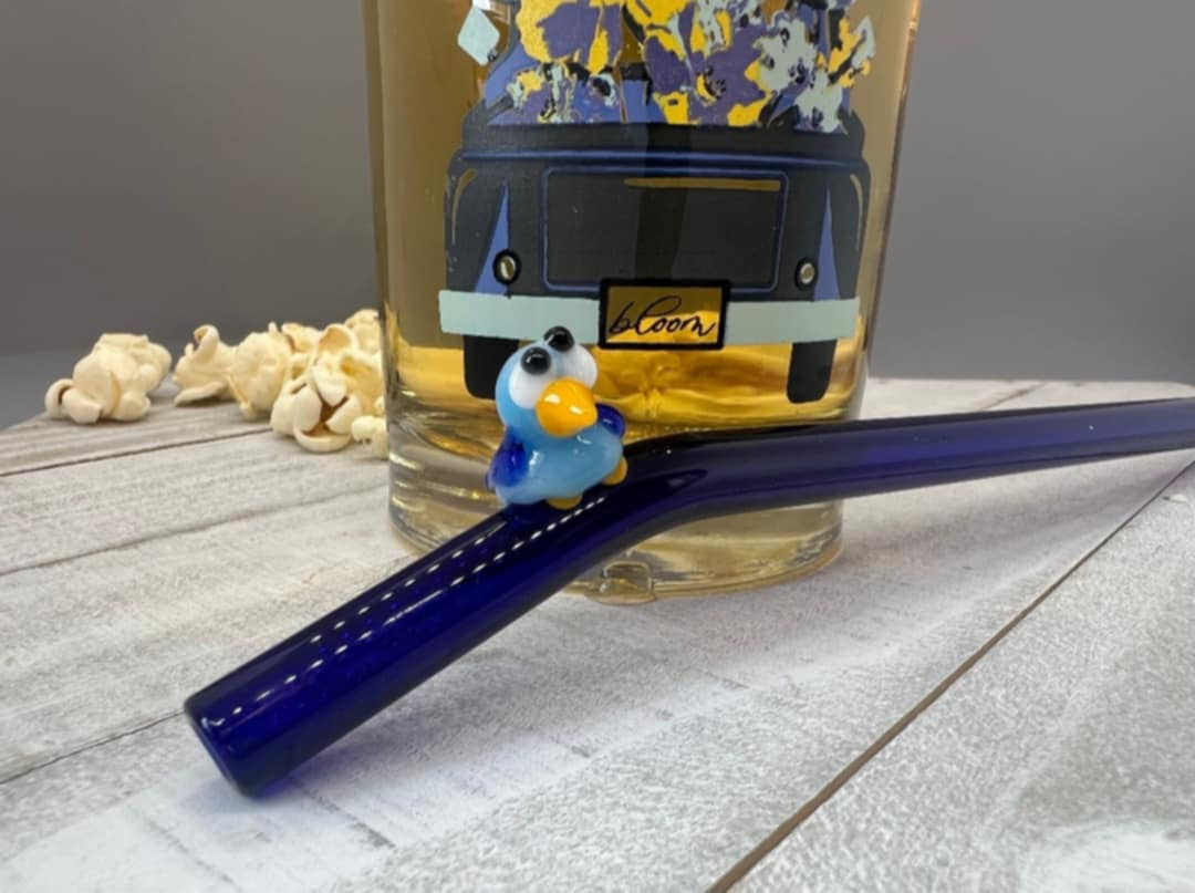 Blue Bird Glass Straw