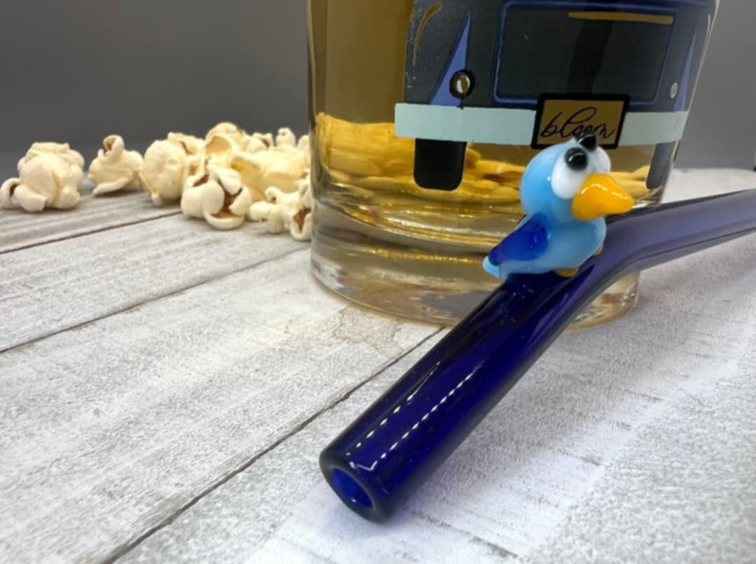 Blue Bird Glass Straw