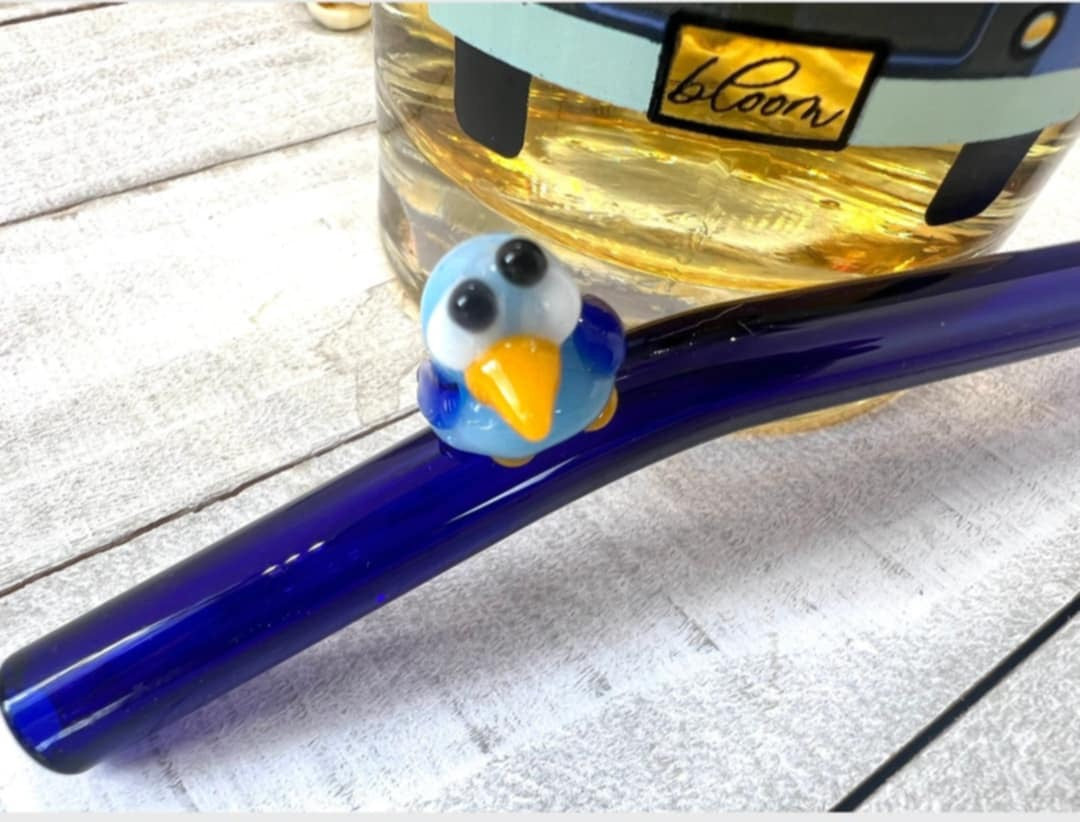 Blue Bird Glass Straw