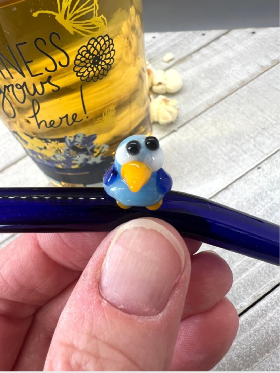 Blue Bird Glass Straw