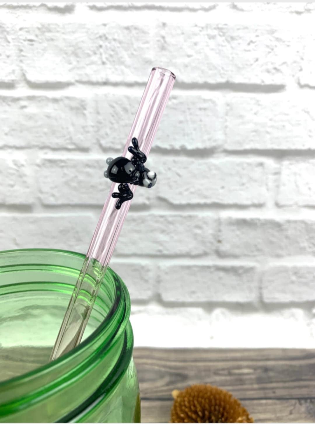 Tiny Bat On A Pink Glass Straw- 10 inches