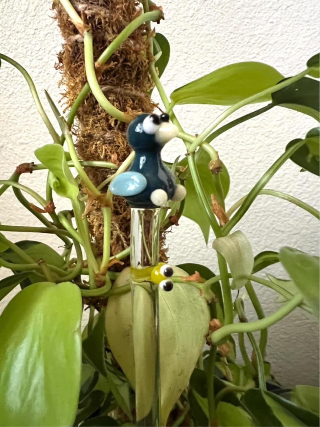 Teal Bird and Caterpillar Plant Stake