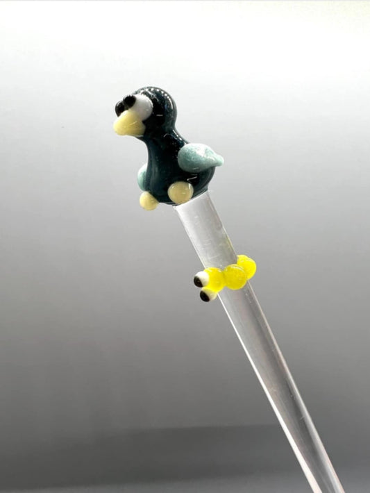 Teal Bird and Caterpillar Plant Stake