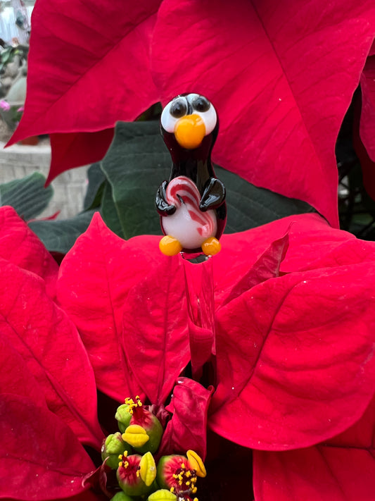 Penguin with a Candy Cane Plant Stake