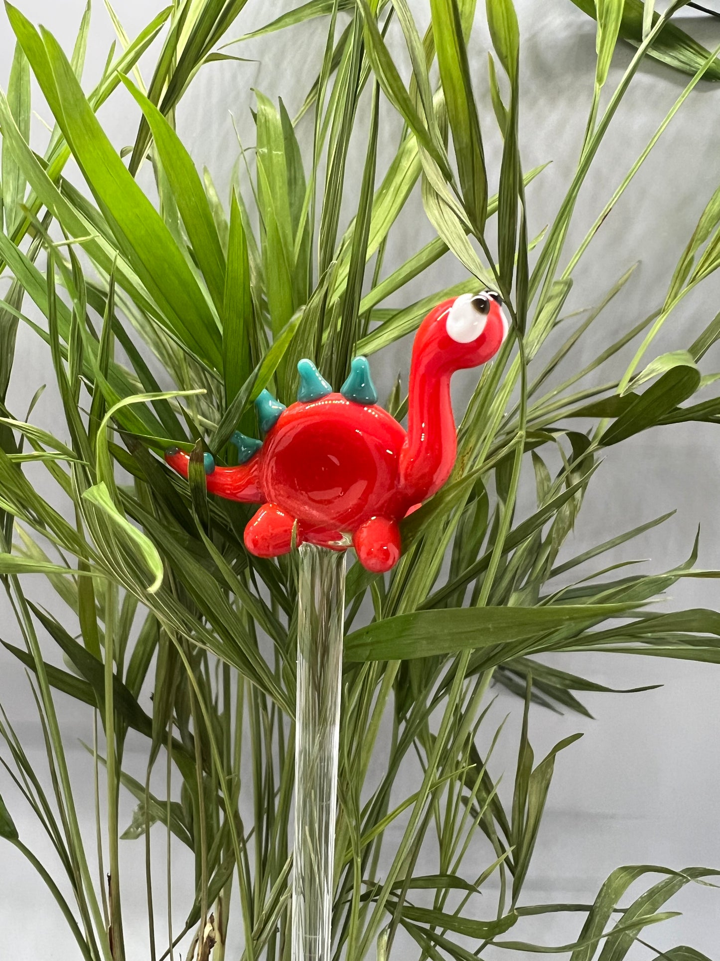Red Dinosaur Glass Plant Stake