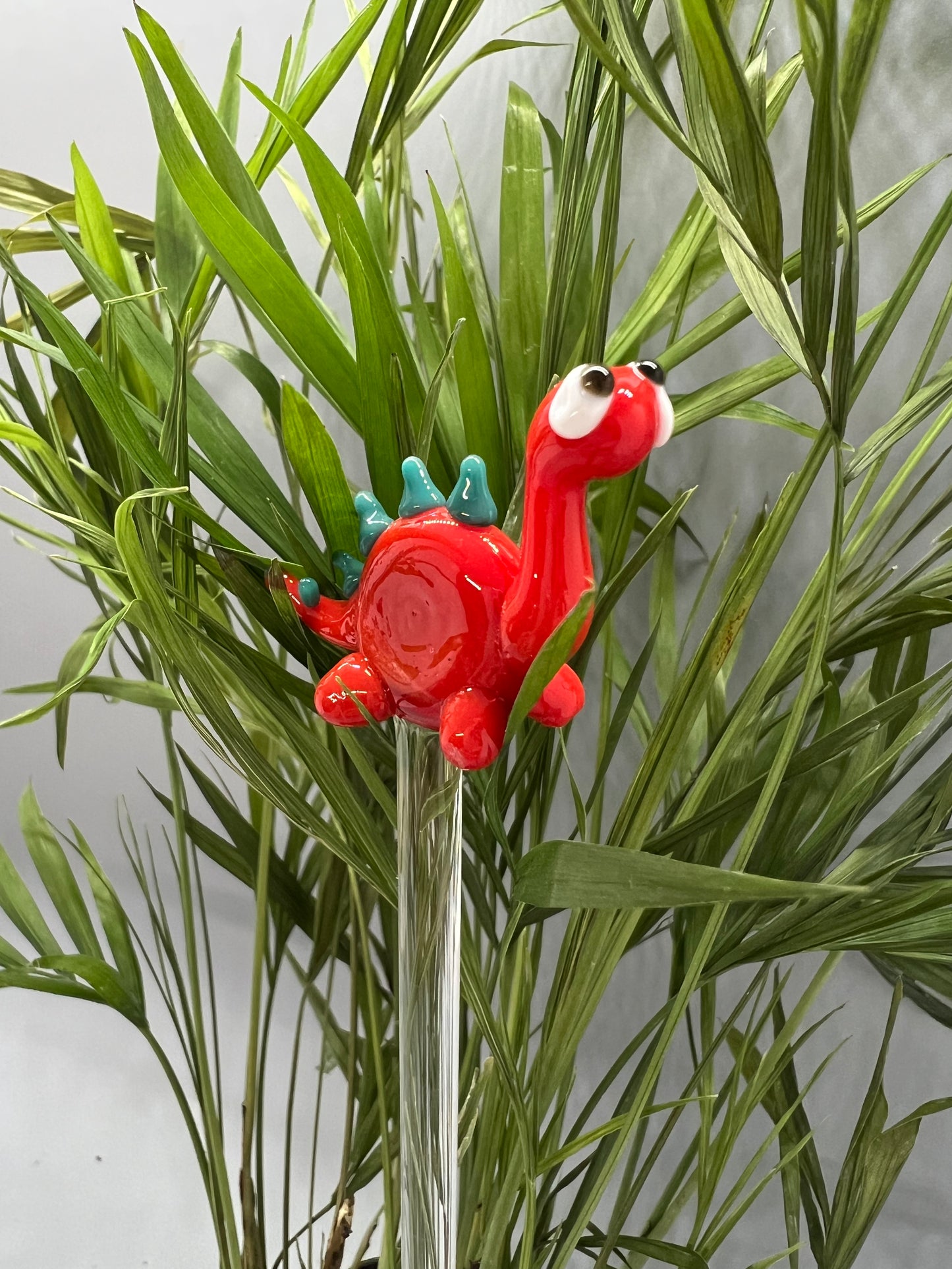 Red Dinosaur Glass Plant Stake