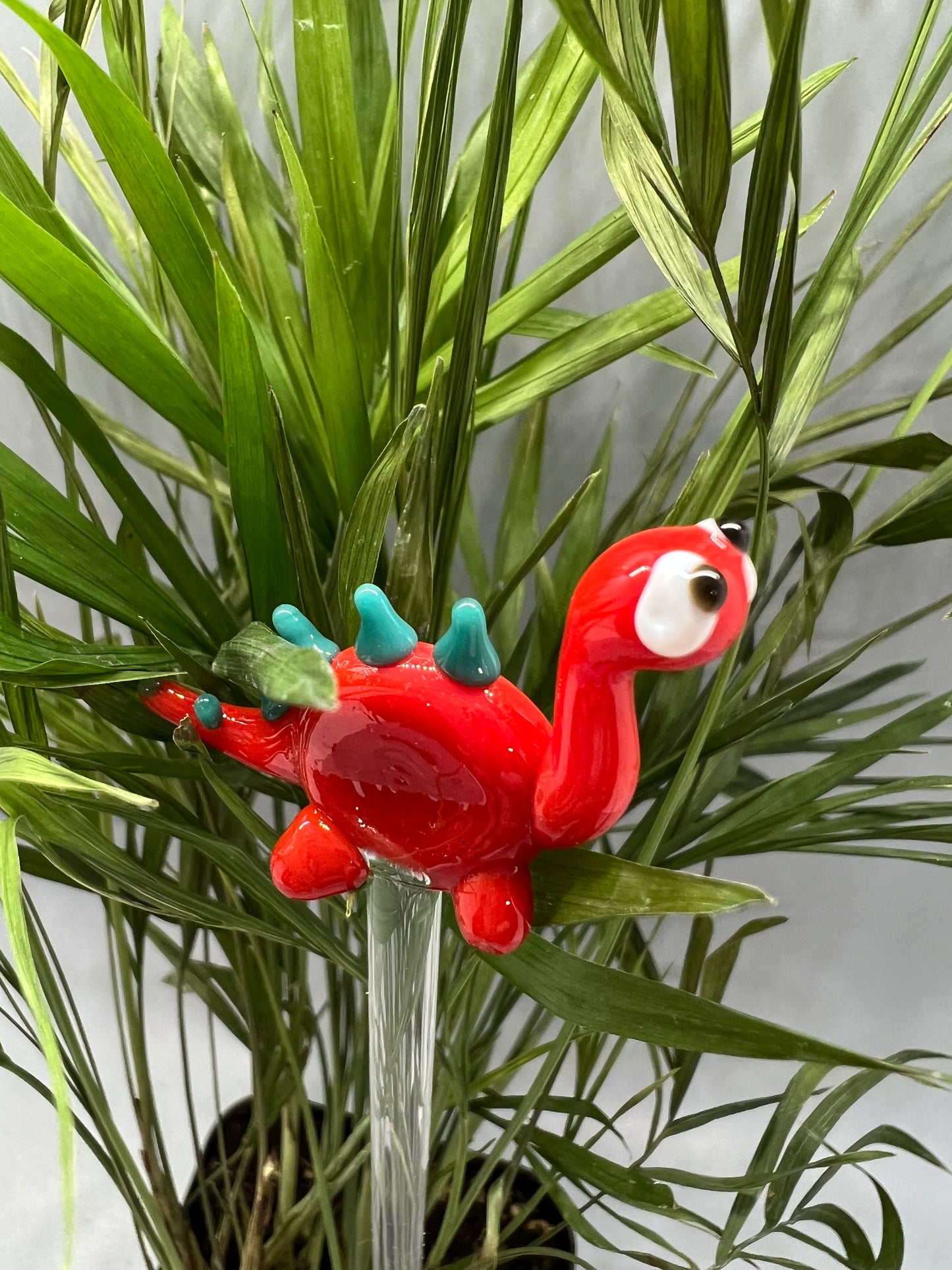 Red Dinosaur Glass Plant Stake