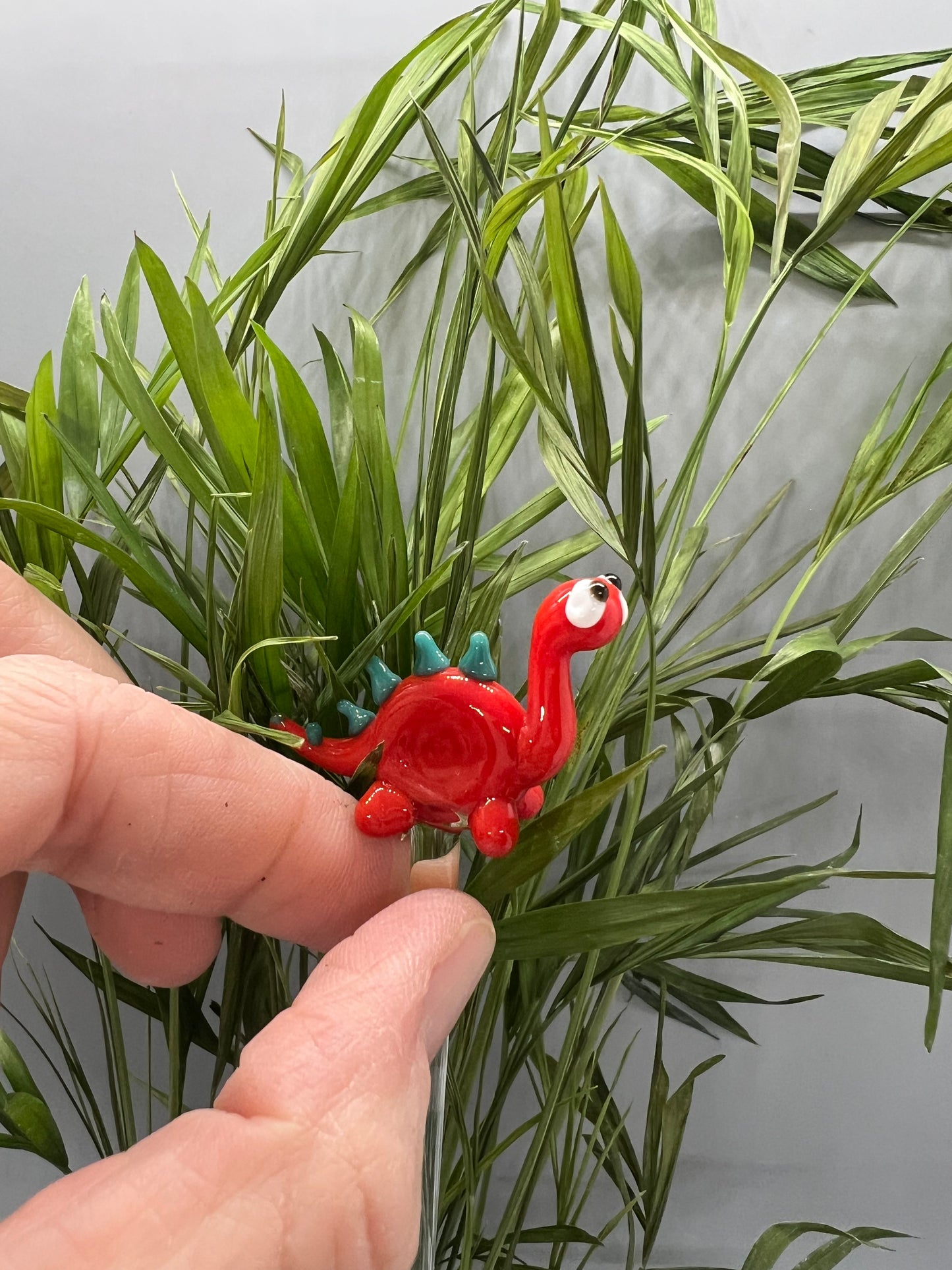 Red Dinosaur Glass Plant Stake
