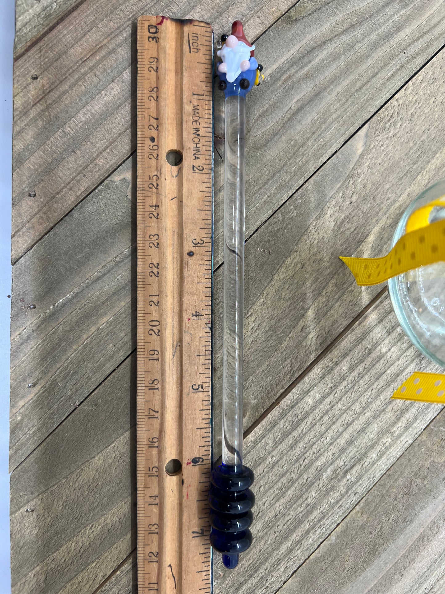 Gnome Bee Keeper with Tiny Bees Honey Drizzle Wand- Blue