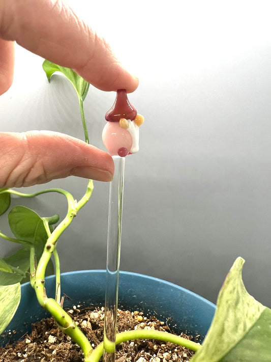 Pink Gnome Glass Plant Stake