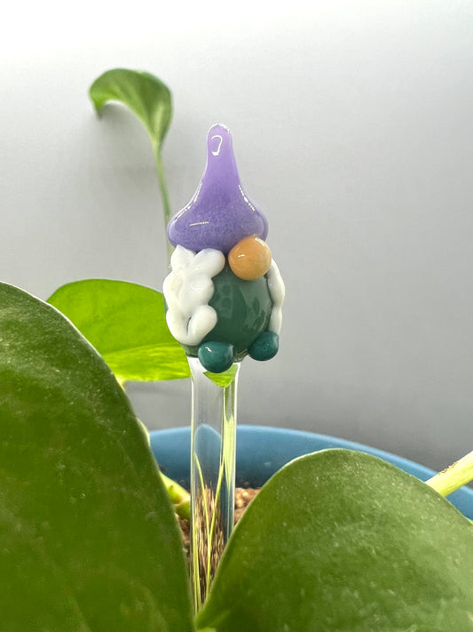 Teal and Lavender Girl Gnome Glass Plant Stake