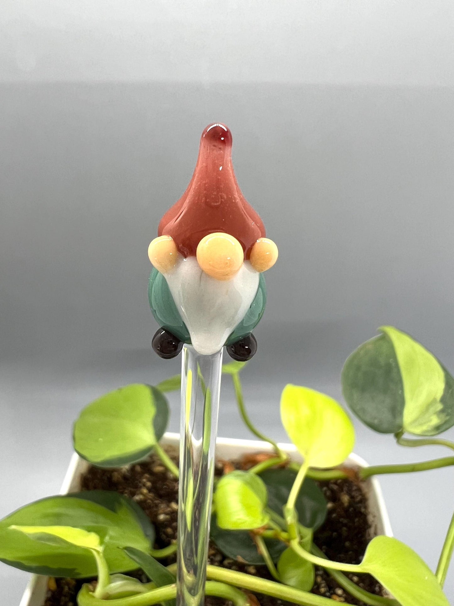 Aqua Gnome Glass Plant Stake