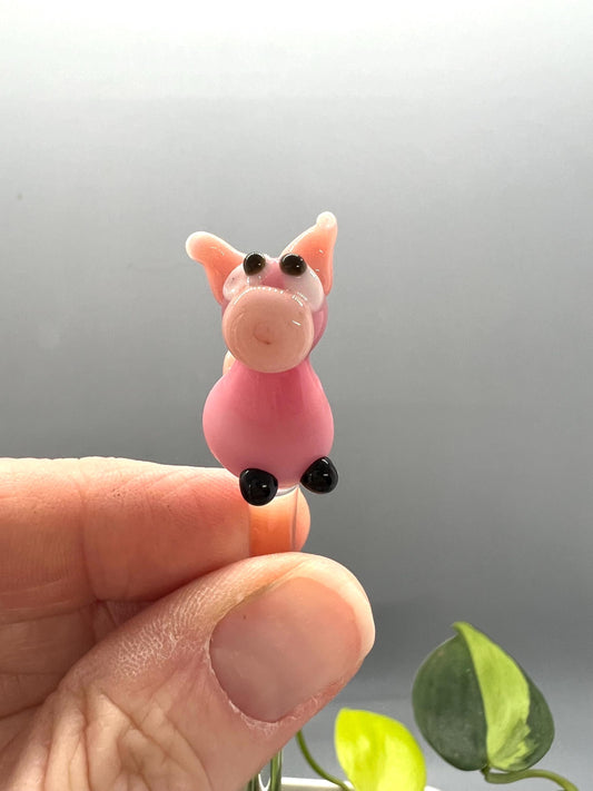 Pink Pig Glass Plant Stake