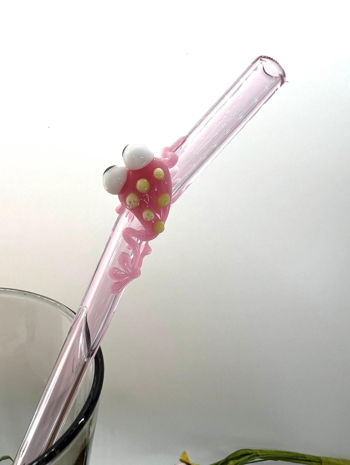 Pink Frog with Daisy Glass Straw
