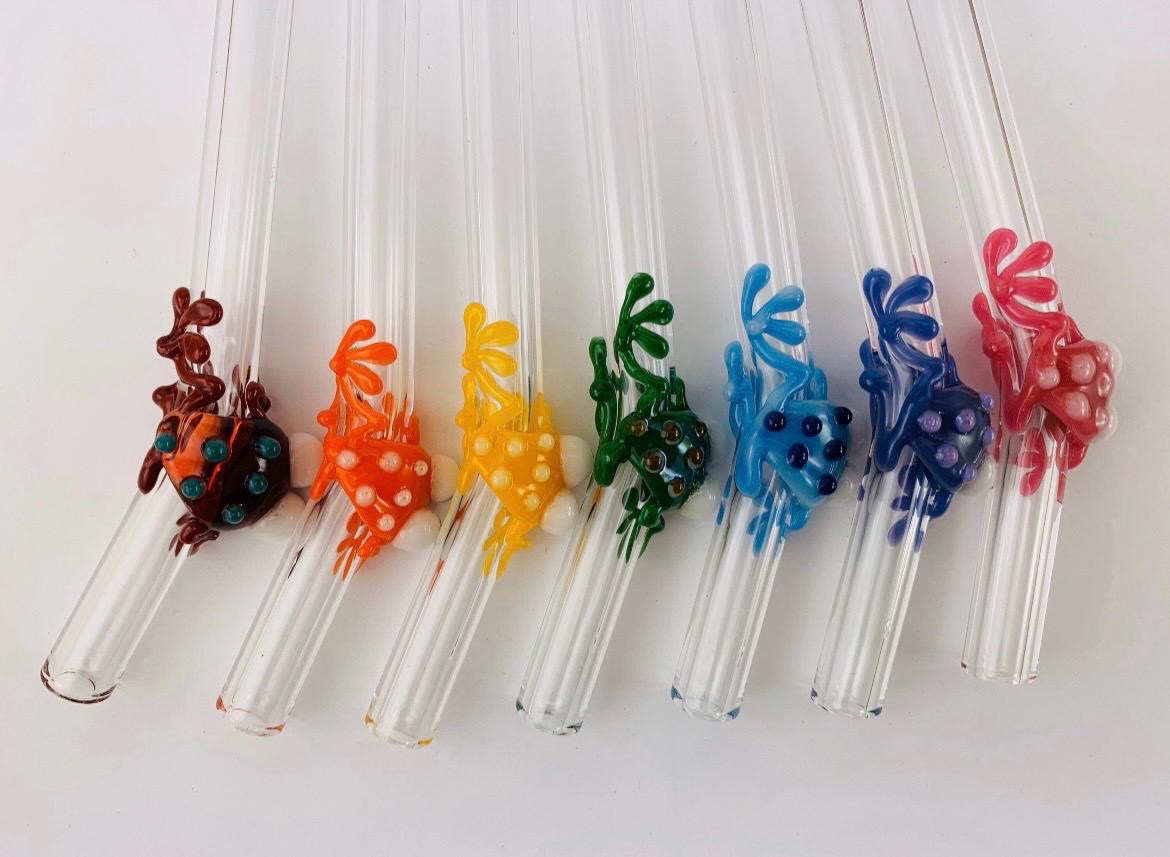 Bright Primary Frog Glass Straw