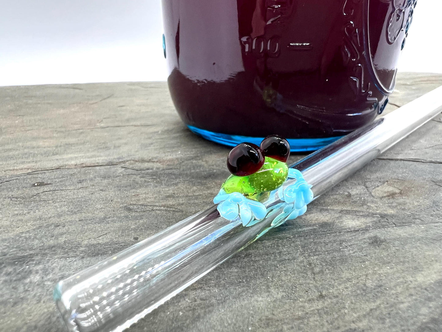 Tree Frog on Clear Glass Straw