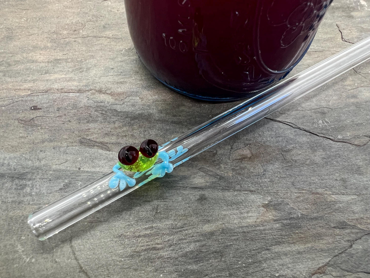 Tree Frog on Clear Glass Straw
