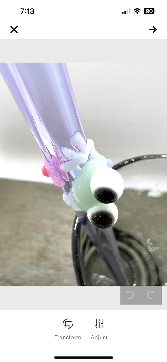 Mint Frog and Daisy on Purple Glass Straw
