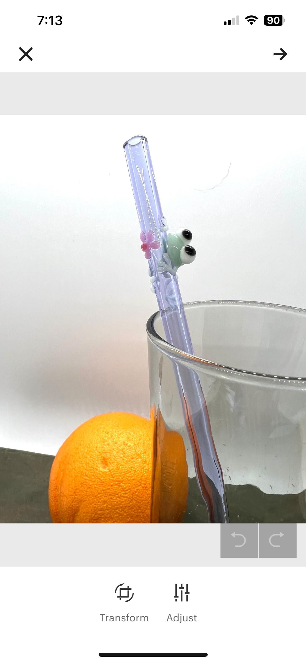 Mint Frog and Daisy on Purple Glass Straw