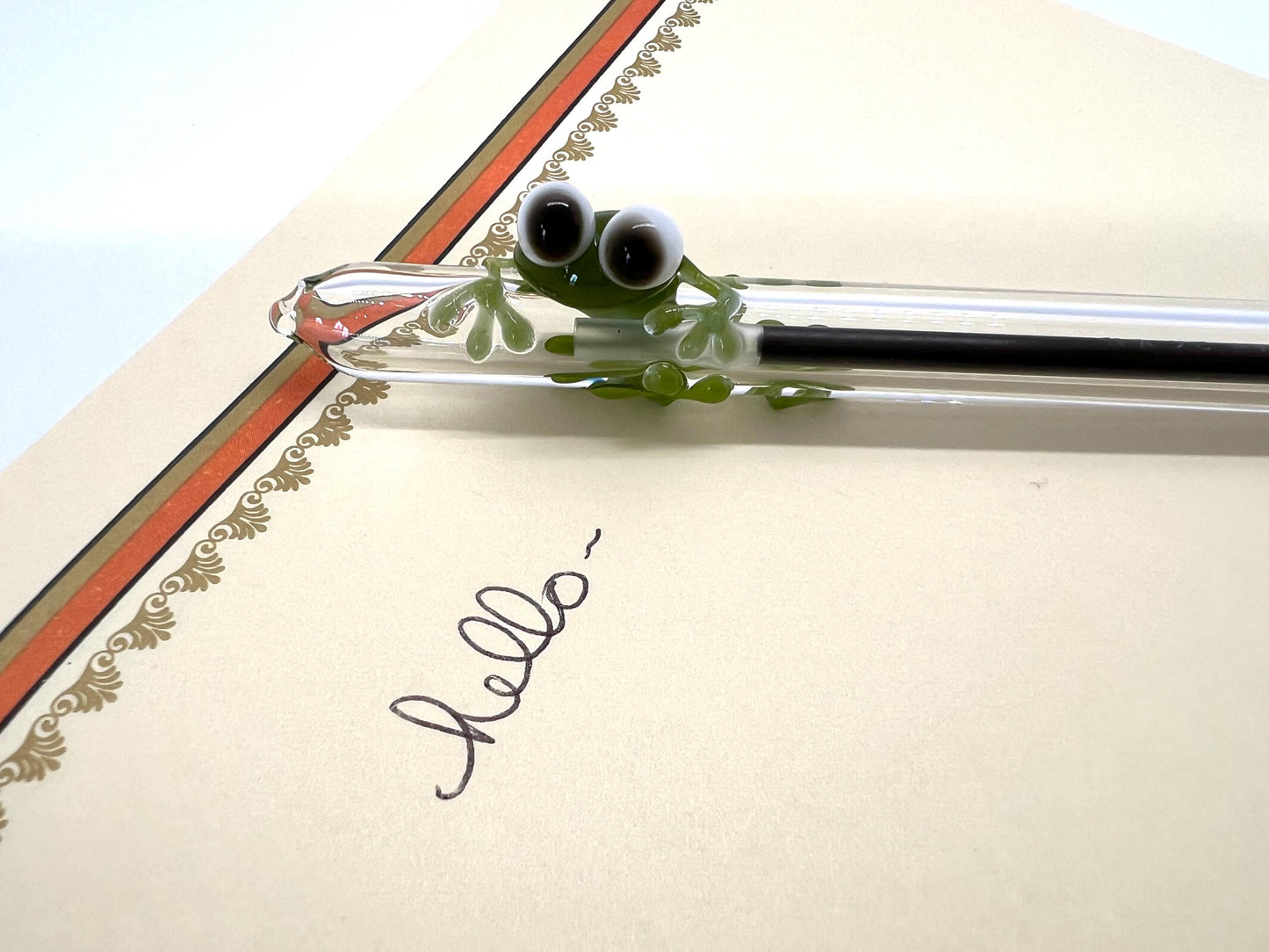 Green Frog on Clear Glass Ink Pen