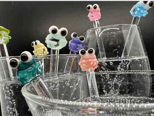 Frog Glass Stir Stick- Cocktail Swizzle Stick- Cuatomizable