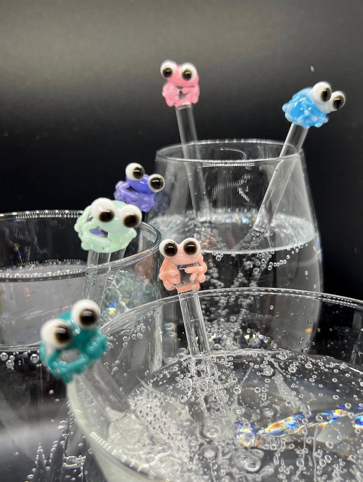 Frog Glass Stir Stick- Cocktail Swizzle Stick- Cuatomizable
