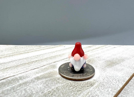 Tiny Glass Gnome Figurine- Denim Blue Shirt
