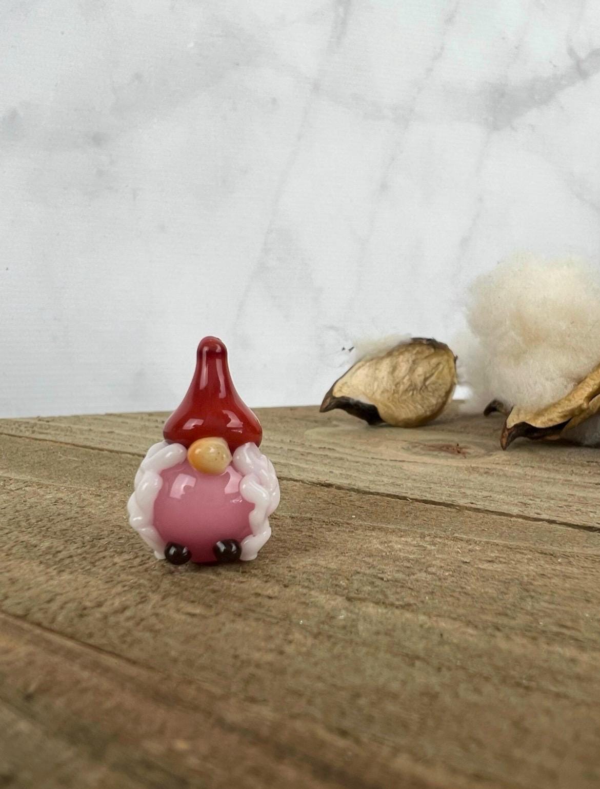 Tiny Glass Girl Pink Gnome Figurine
