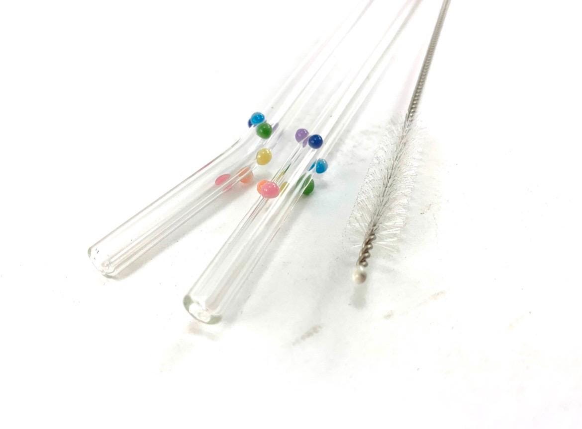 Pastel Rainbow Dots on Clear Glass Straws
