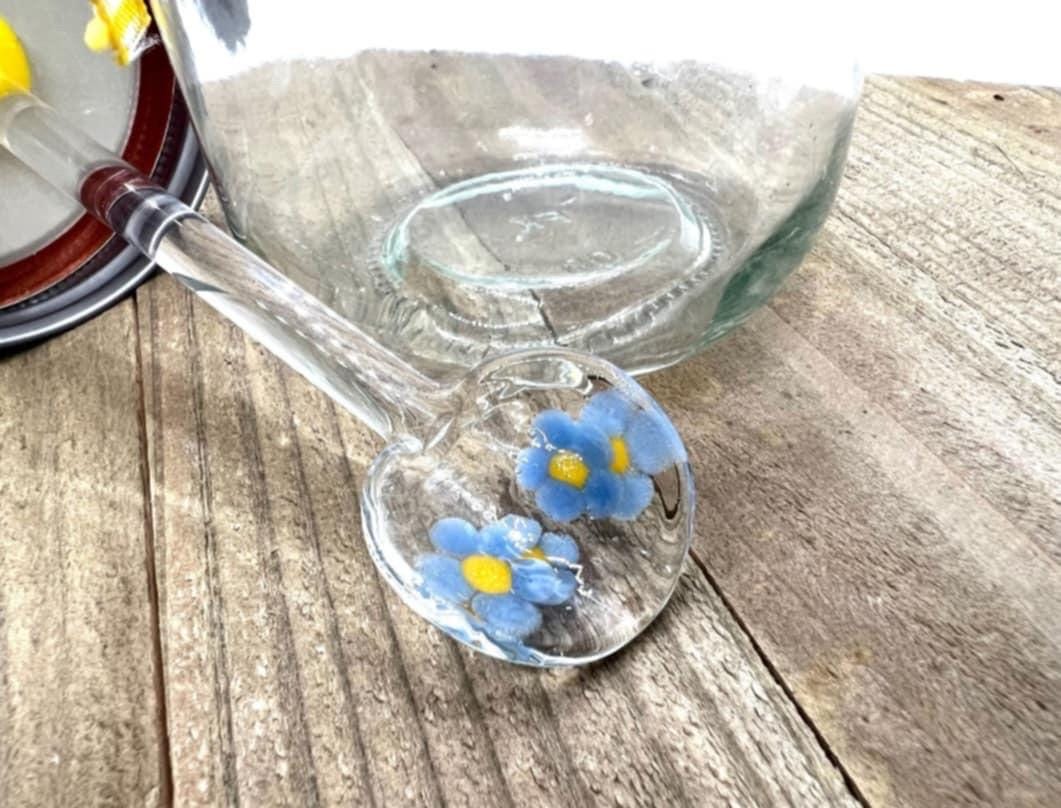 Blue Daisy Floral Spoon Dabber Stick with Honey Jar