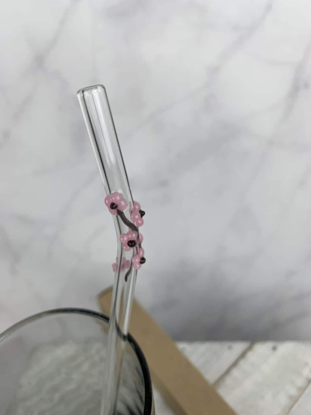 Cherry Blossom Glass Drinking Straw- 7mm Bent