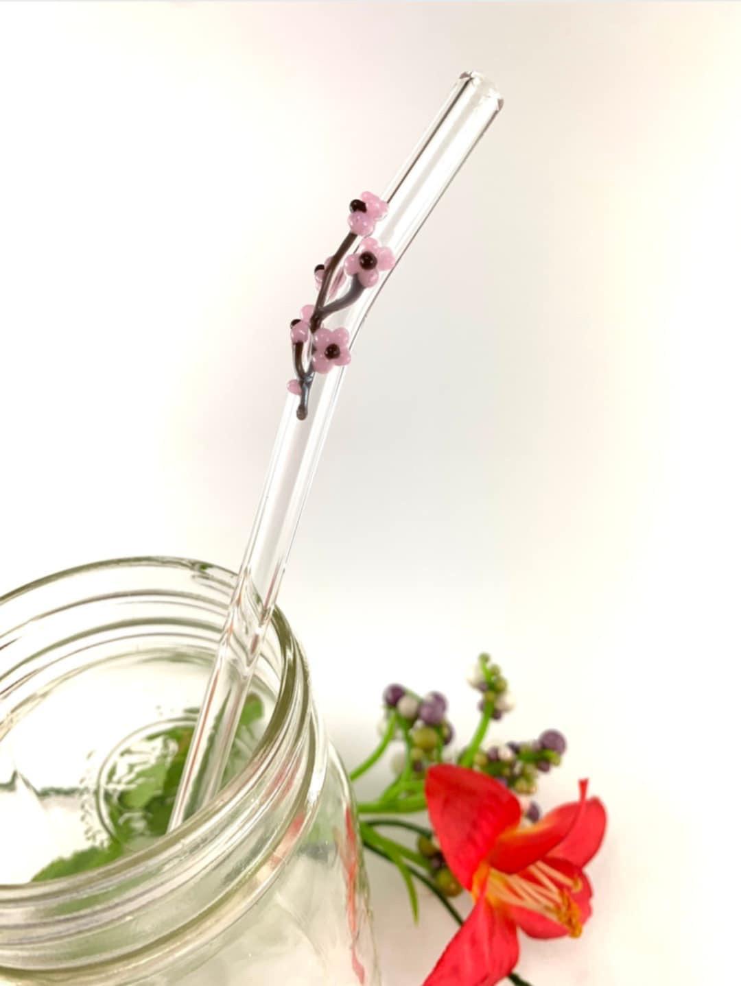 Cherry Blossom Glass Drinking Straw- 7mm Bent