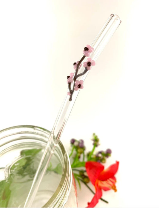 Cherry Blossom Glass Drinking Straw- 7mm Bent