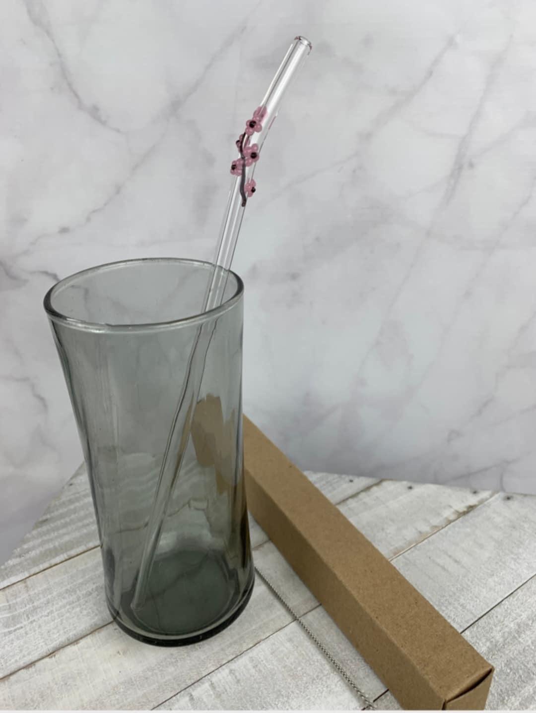 Cherry Blossom Glass Drinking Straw- 7mm Bent