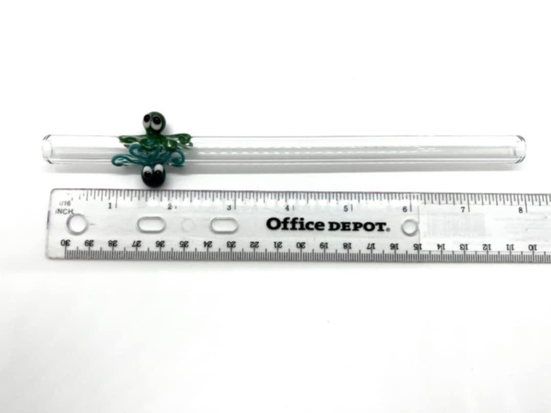 Teal and Green Double Octopi on Bent Clear Glass Smoothie Straw
