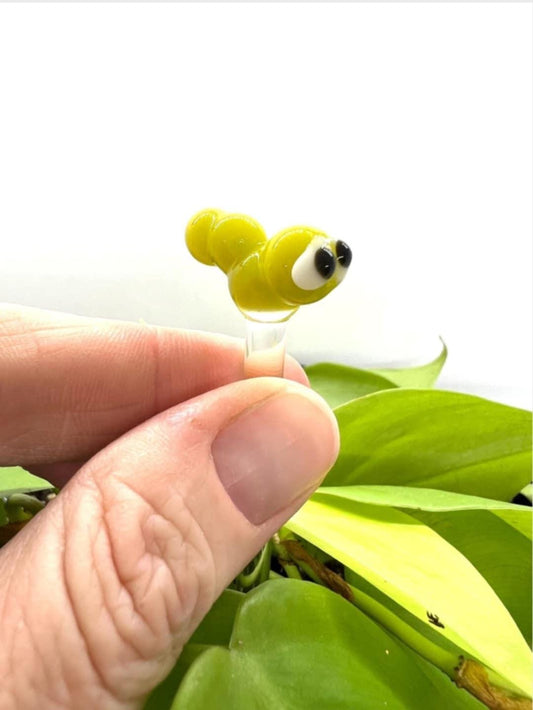 Green Caterpillar Glass Plant Stake- Customizable Length- Free Gift Wrap
