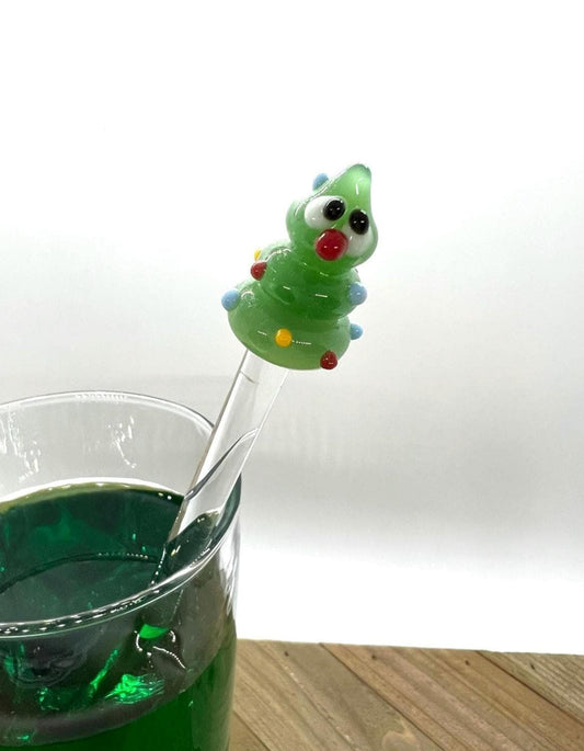 Holiday Christmas Tree with Lights Glass Stir Stick