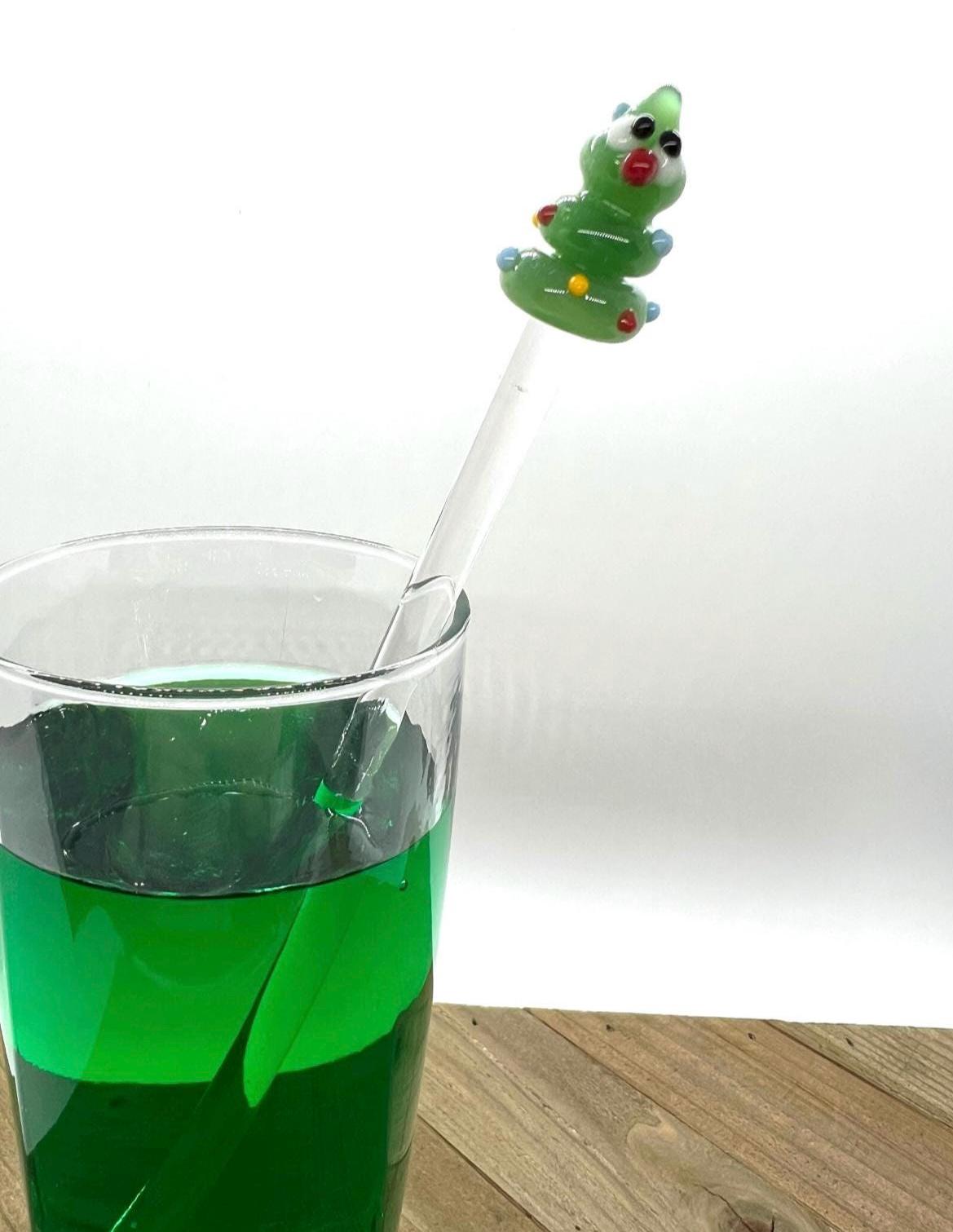 Holiday Christmas Tree with Lights Glass Stir Stick