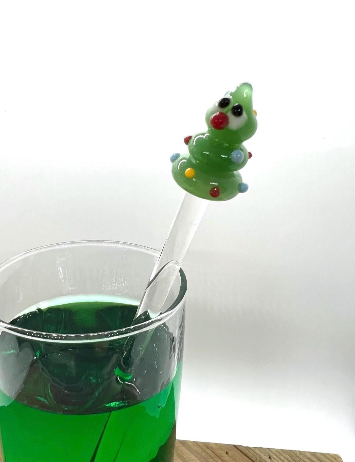 Holiday Christmas Tree with Lights Glass Stir Stick