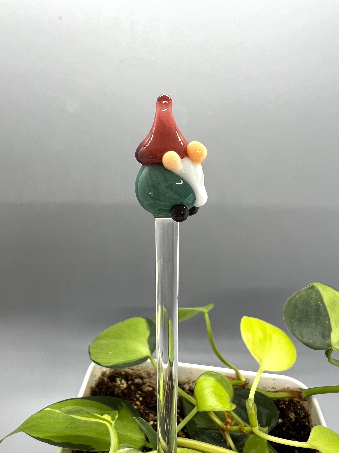 Aqua Gnome Glass Plant Stake