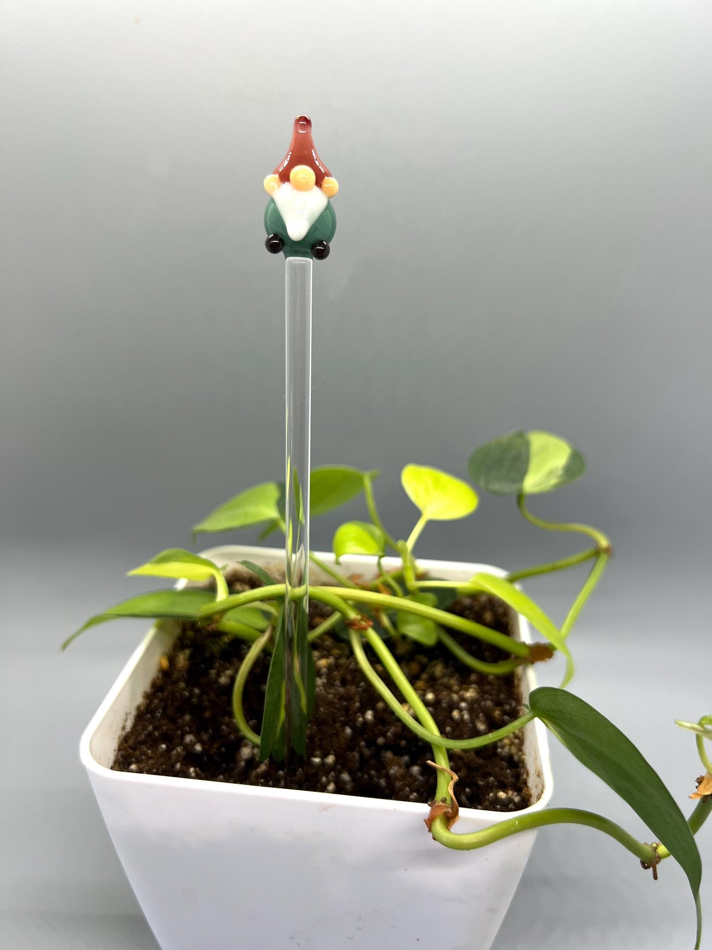 Aqua Gnome Glass Plant Stake