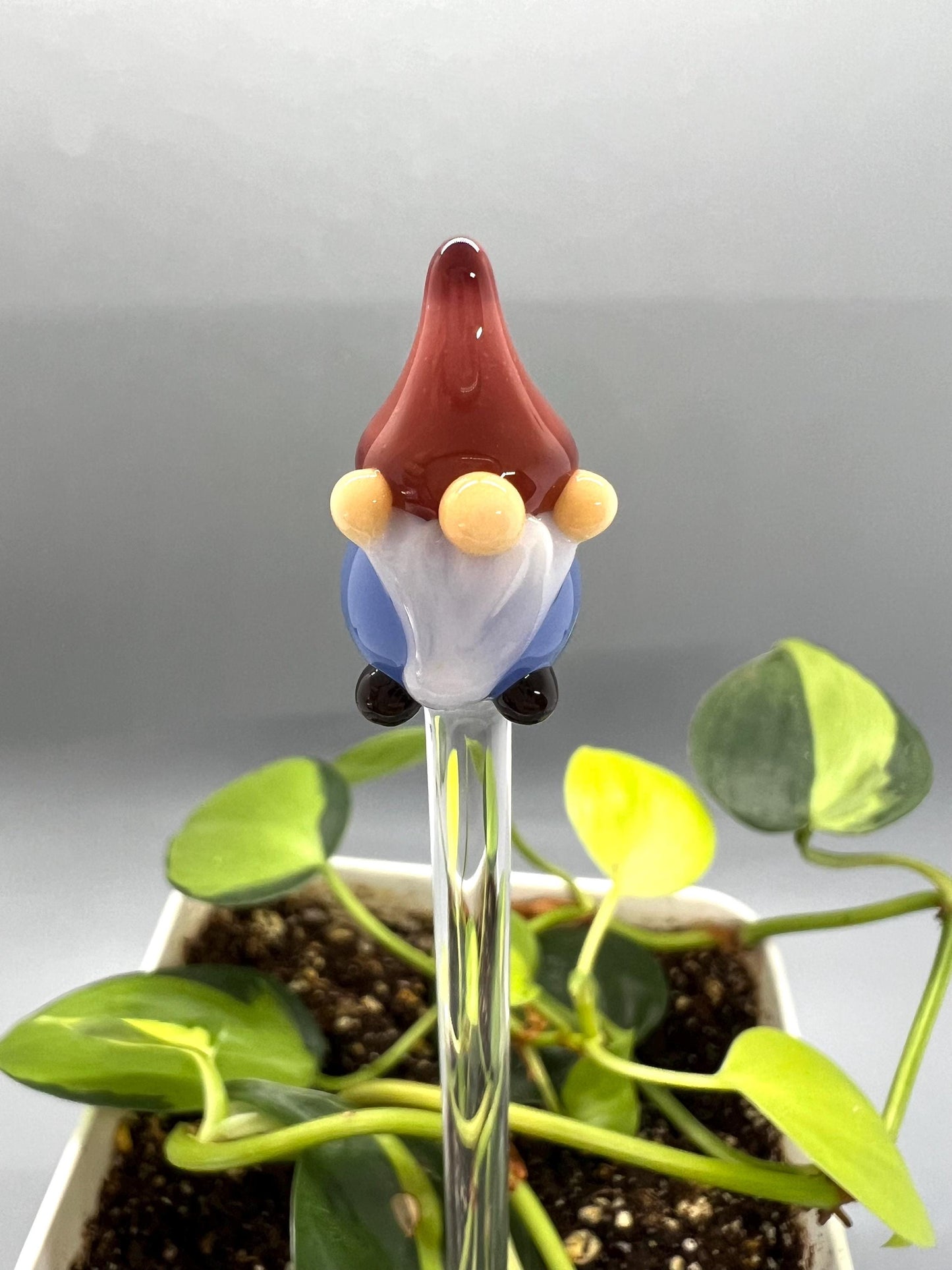 Blue Gnome Glass Plant Stake