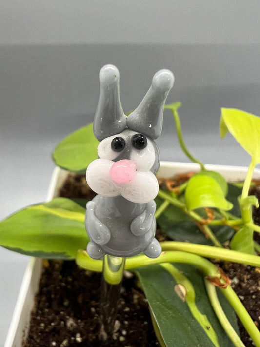 Gray Rabbit Glass Plant Stake
