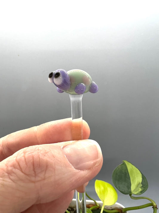 Turtle Glass Plant Stake- Lavender, Mint and Pink Turtle
