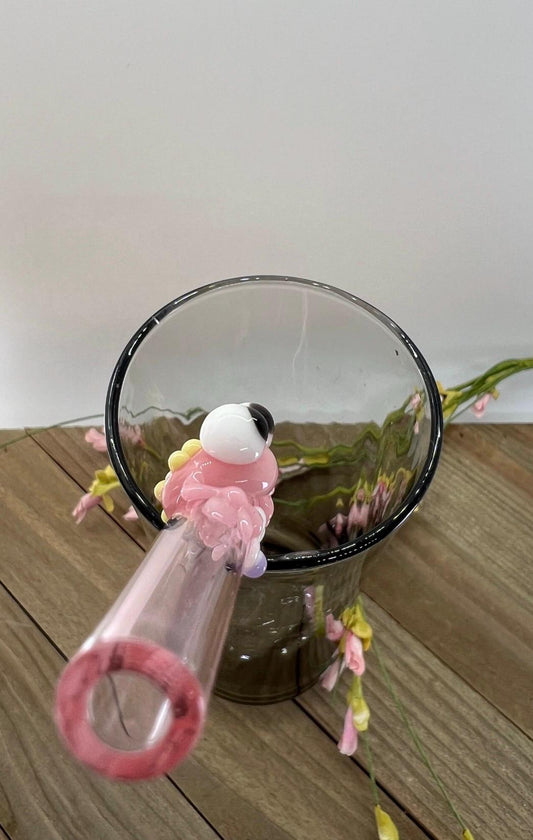 Pink Frog with Daisy Glass Straw