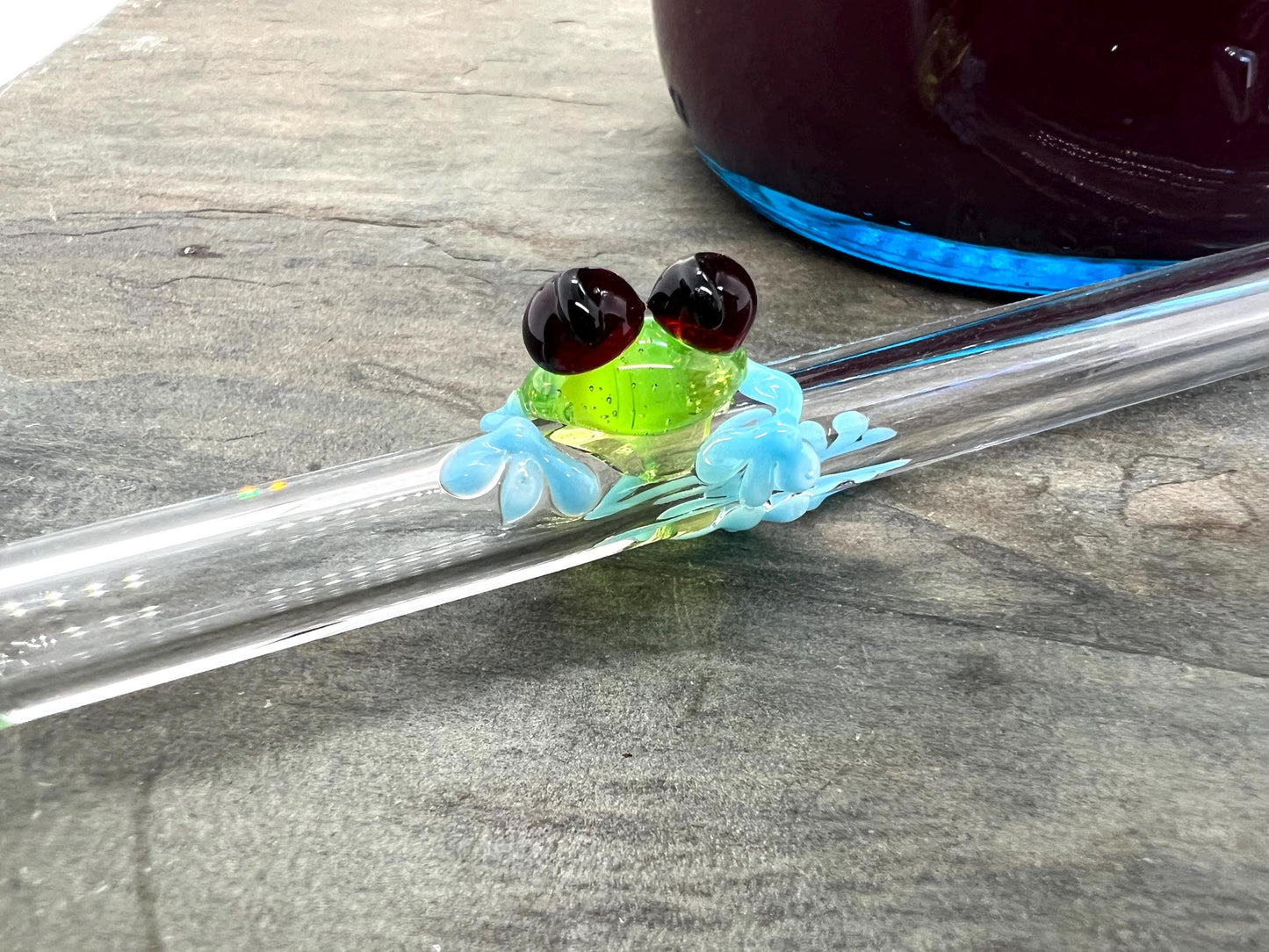 Tree Frog on Clear Glass Straw