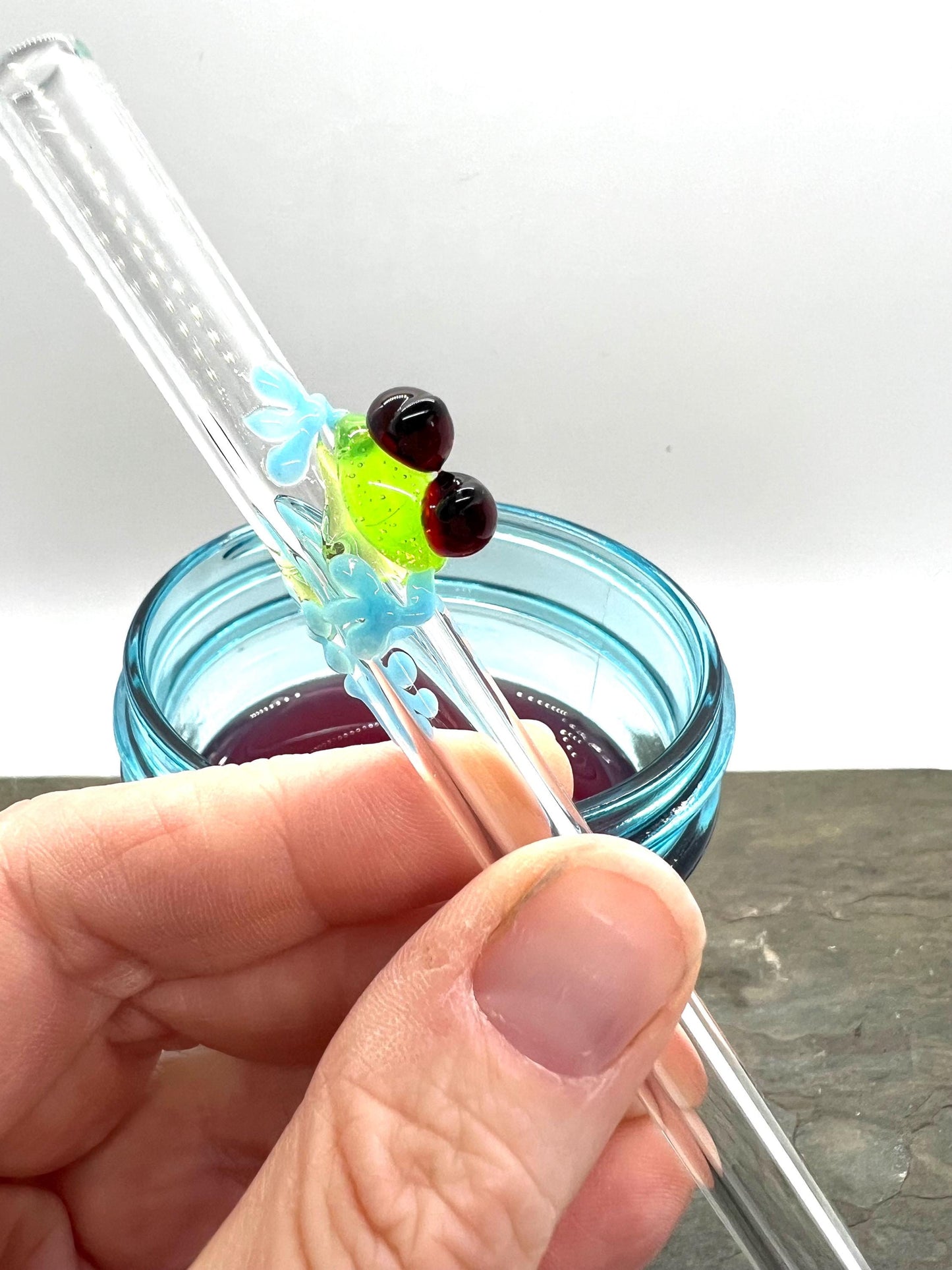 Tree Frog on Clear Glass Straw